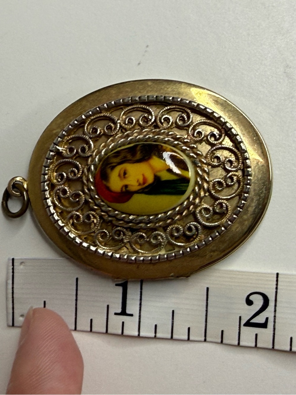 Vintage French Lady Portrait Filigree Locket Gold Tone Photo Pendant 1.75” - Picture 6 of 7